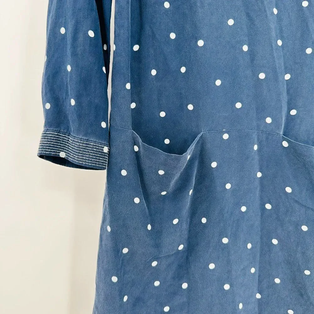 J. Crew Size 00 Navy Blue & White Polka Dot 100% Silk 3/4 Sleeve Shift Dress